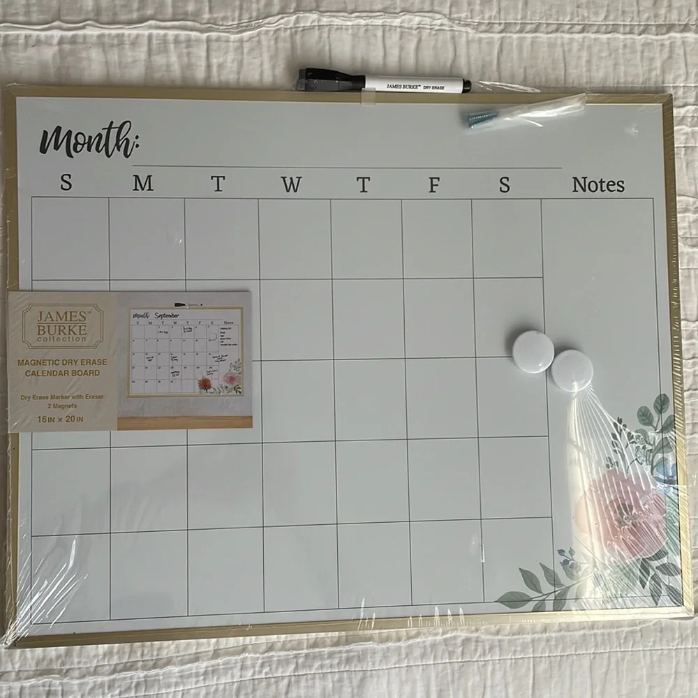 Magnetic Dry Erase Calendar Board - Gold Frame